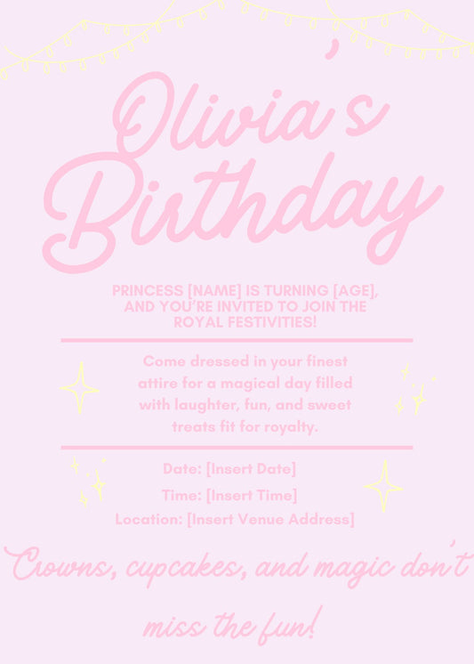 Princess Themed Birthday Party Digital Invitation