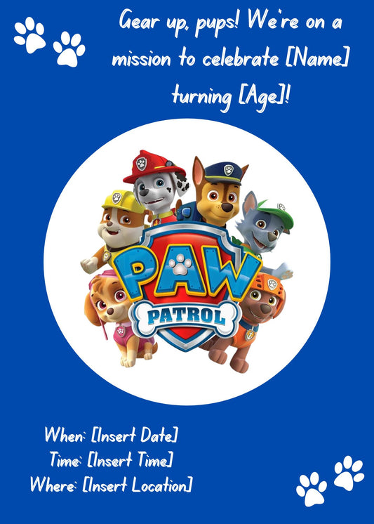 Paw Patrol Birthday Digital Invitation