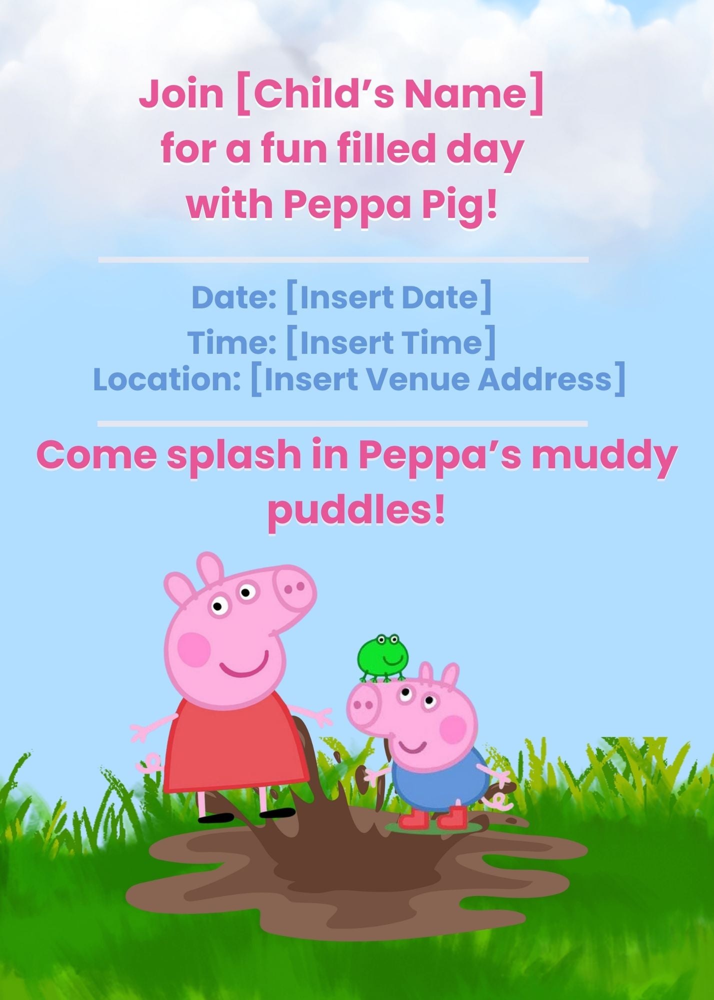 Peppa Pig Themed Birthday Party Digital Invitation