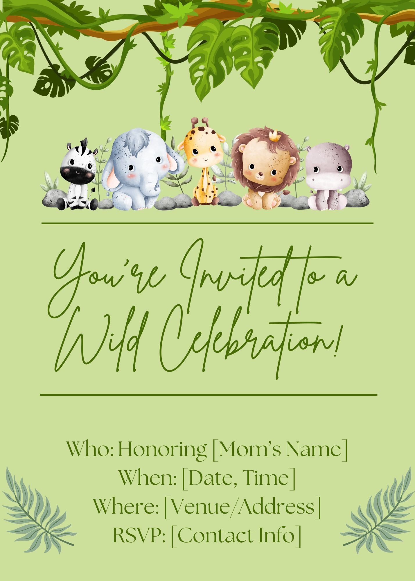 Jungle Safari Baby Shower Digital Invitation