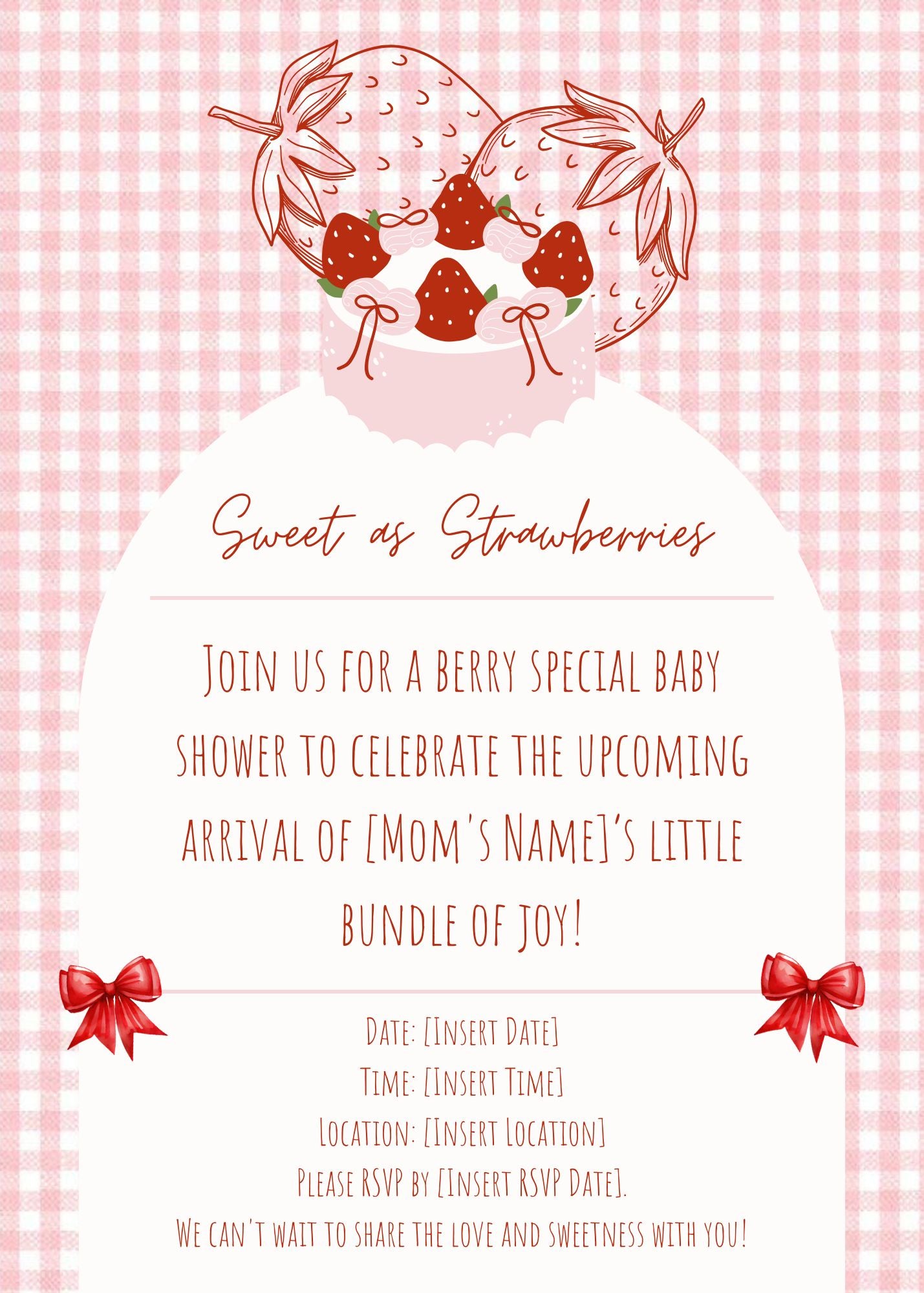 Sweet as Strawberries Baby Shower Digital Invitation