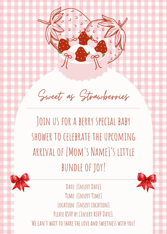 Sweet as Strawberries Baby Shower Digital Invitation